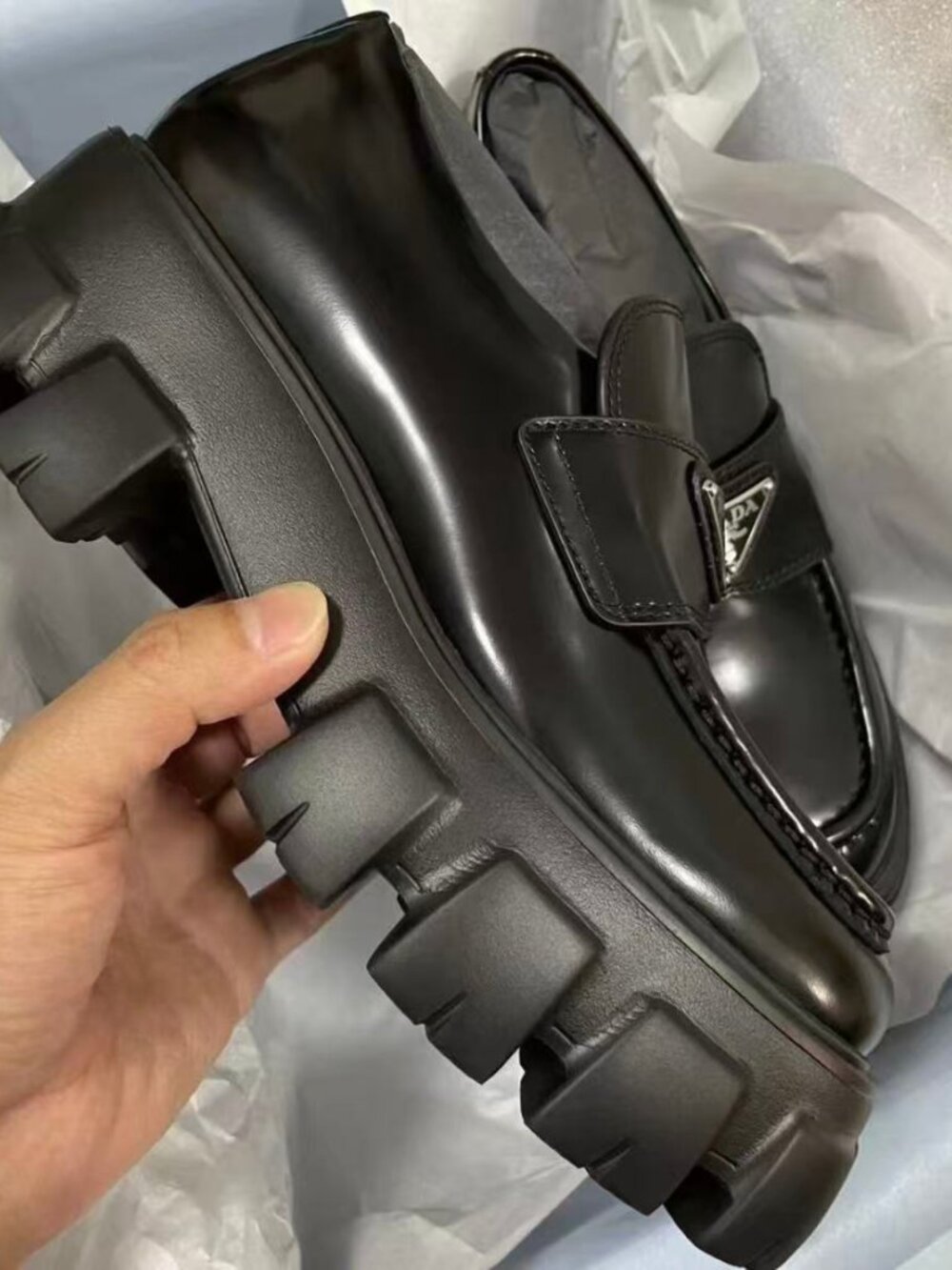 Prada Monolith Black Platform Leather Loafers - Picture 4 of 5